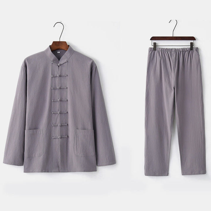 Buddha Stones Frog-Bottone Tang Camicia Manica Lunga Pantaloni Uomo Completo - image 19