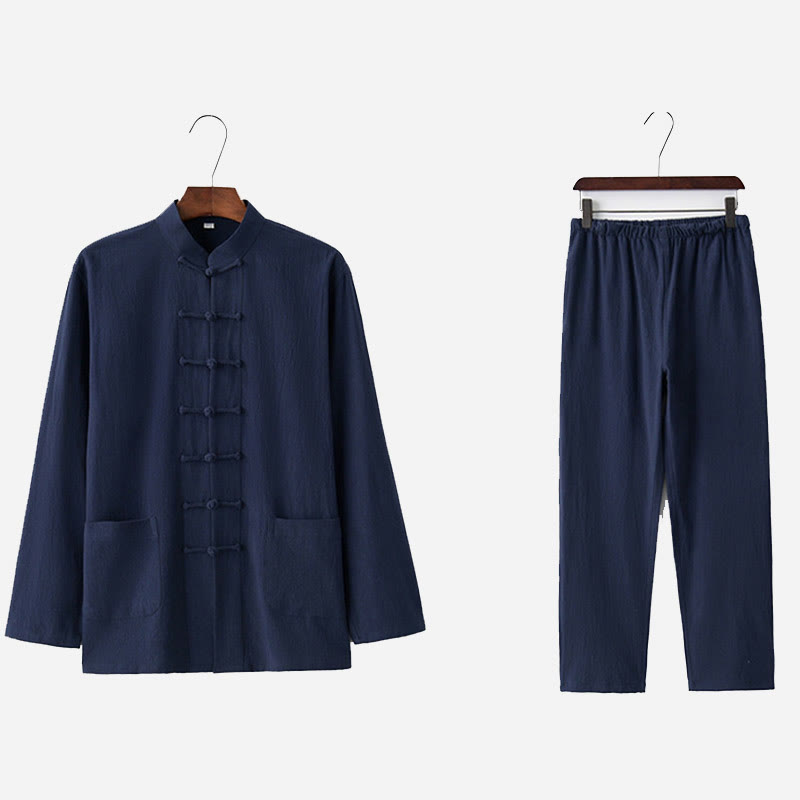 Buddha Stones Frog-Bottone Tang Camicia Manica Lunga Pantaloni Uomo Completo - image 17