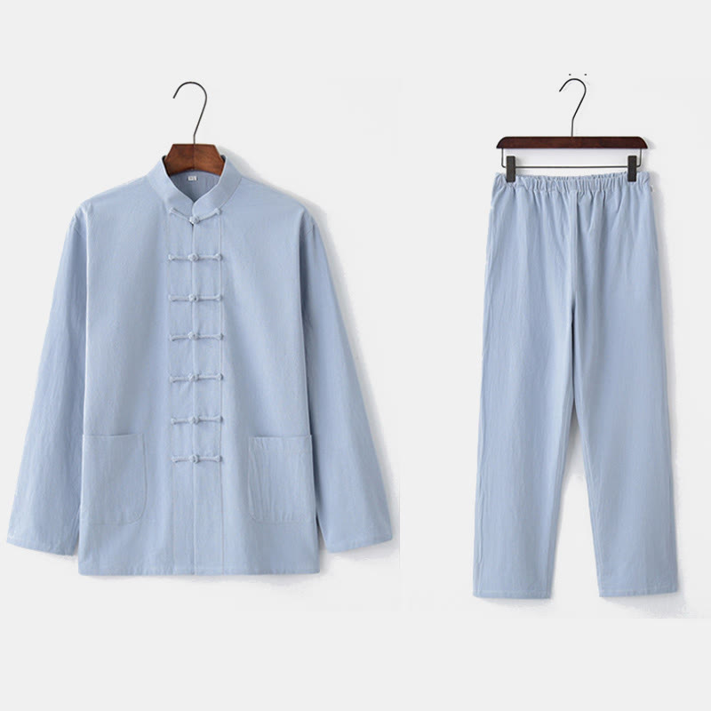 Buddha Stones Frog-Bottone Tang Camicia Manica Lunga Pantaloni Uomo Completo - image 25