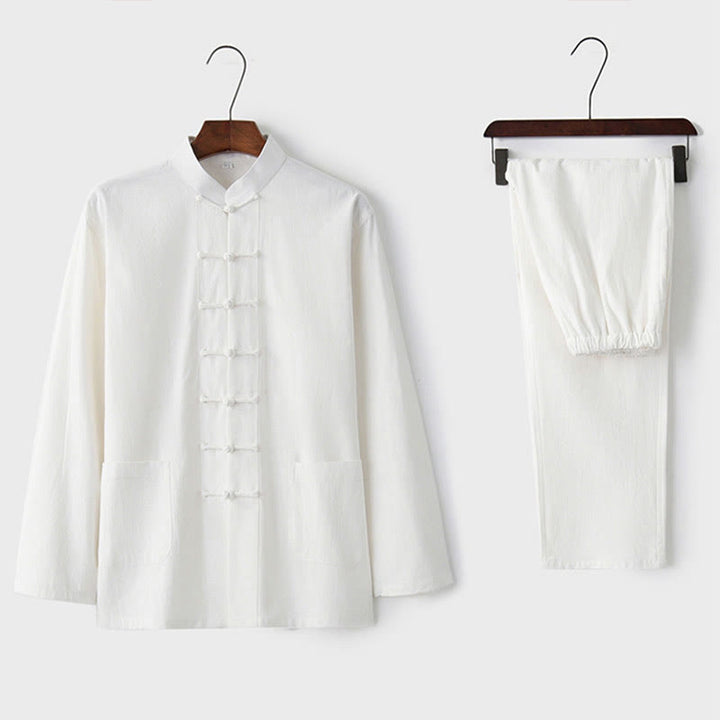 Buddha Stones Frog-Bottone Tang Camicia Manica Lunga Pantaloni Uomo Completo - image 24