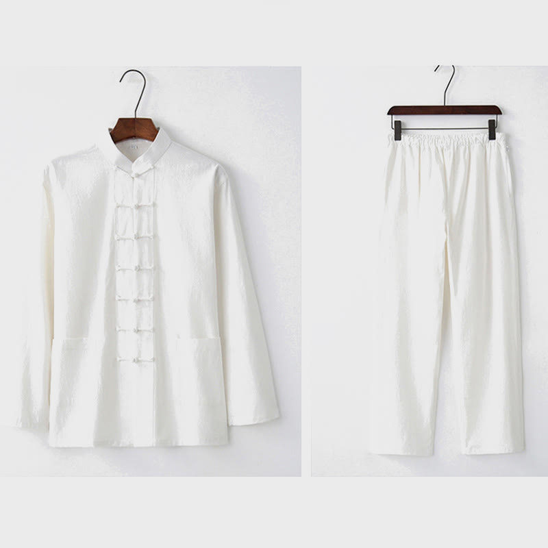 Buddha Stones Frog-Bottone Tang Camicia Manica Lunga Pantaloni Uomo Completo - image 22