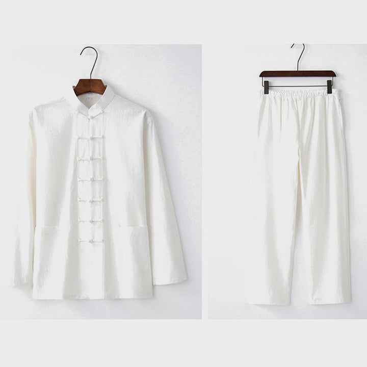 Buddha Stones Frog-Bottone Tang Camicia Manica Lunga Pantaloni Uomo Completo - image 22