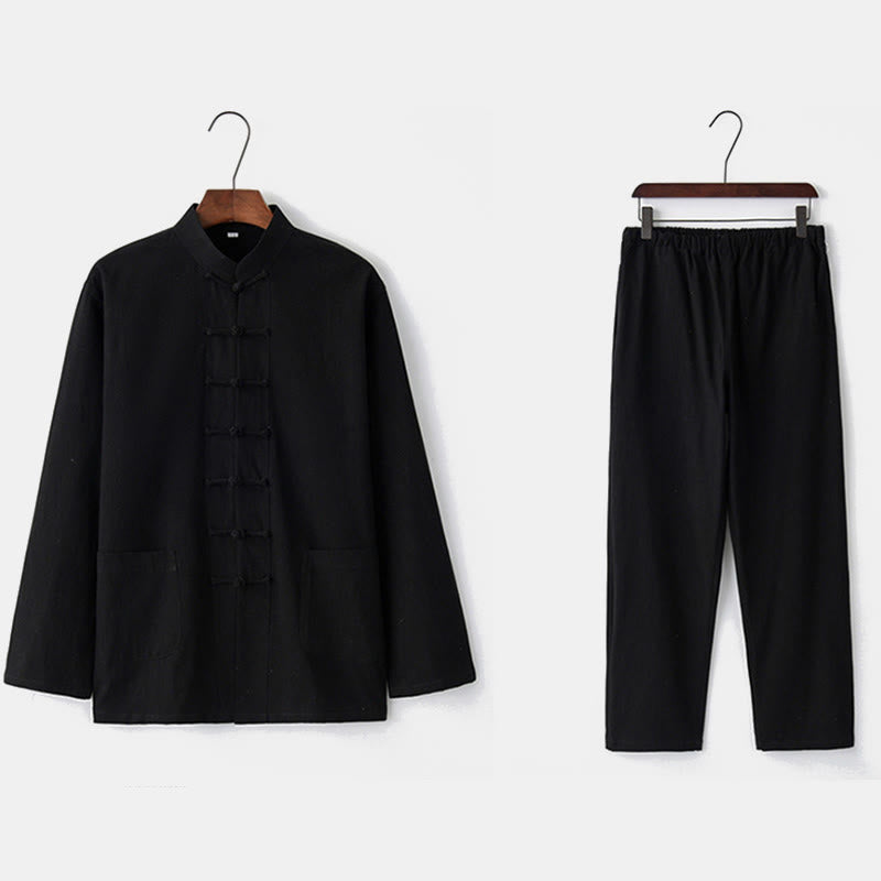 Buddha Stones Frog-Bottone Tang Camicia Manica Lunga Pantaloni Uomo Completo - image 20