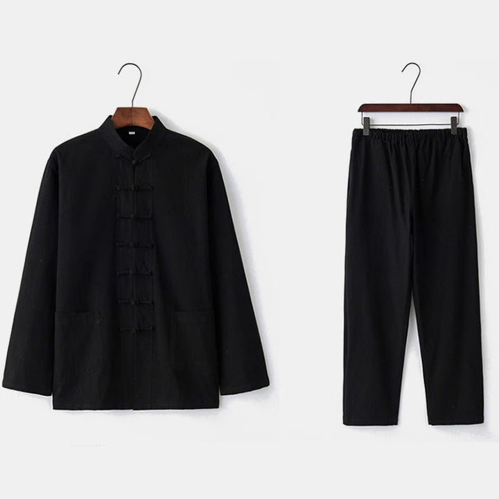 Buddha Stones Frog-Bottone Tang Camicia Manica Lunga Pantaloni Uomo Completo - image 20