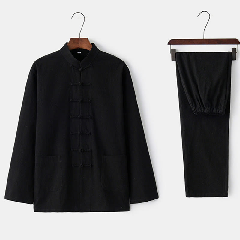 Buddha Stones Frog-Bottone Tang Camicia Manica Lunga Pantaloni Uomo Completo - image 21