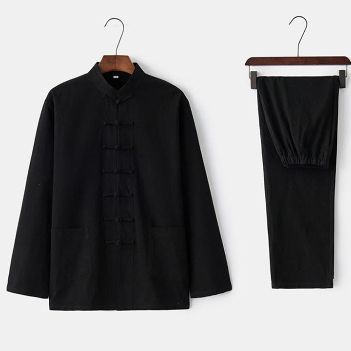 Buddha Stones Frog-Bottone Tang Camicia Manica Lunga Pantaloni Uomo Completo - image 21