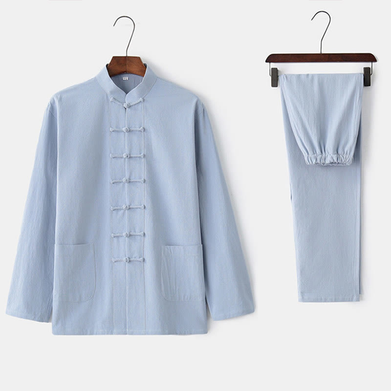 Buddha Stones Frog-Bottone Tang Camicia Manica Lunga Pantaloni Uomo Completo - image 26