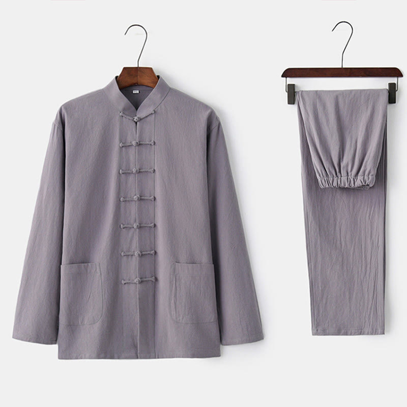 Buddha Stones Frog-Bottone Tang Camicia Manica Lunga Pantaloni Uomo Completo - image 20