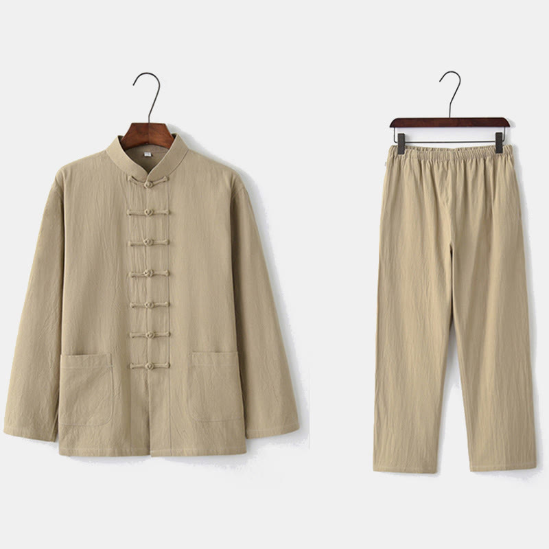 Buddha Stones Frog-Bottone Tang Camicia Manica Lunga Pantaloni Uomo Completo - image 27