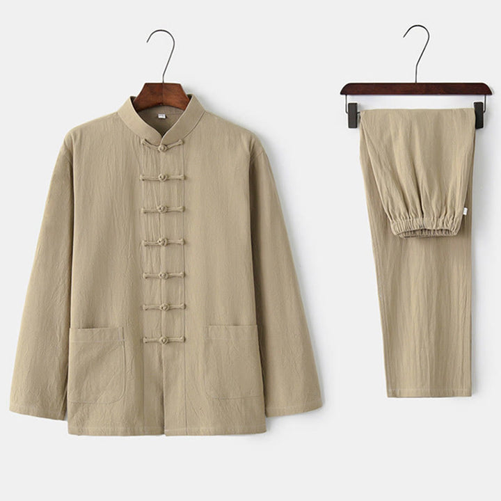 Buddha Stones Frog-Bottone Tang Camicia Manica Lunga Pantaloni Uomo Completo - image 28