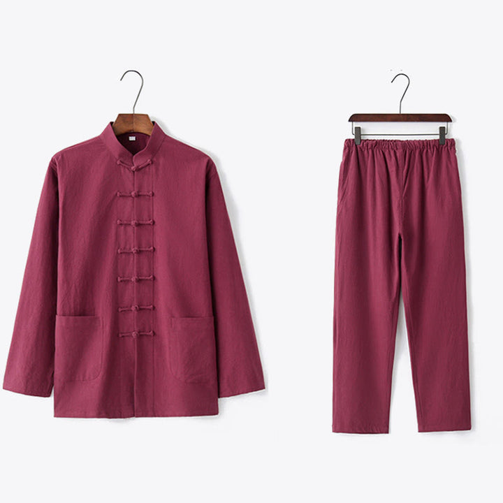 Buddha Stones Frog-Bottone Tang Camicia Manica Lunga Pantaloni Uomo Completo - image 30