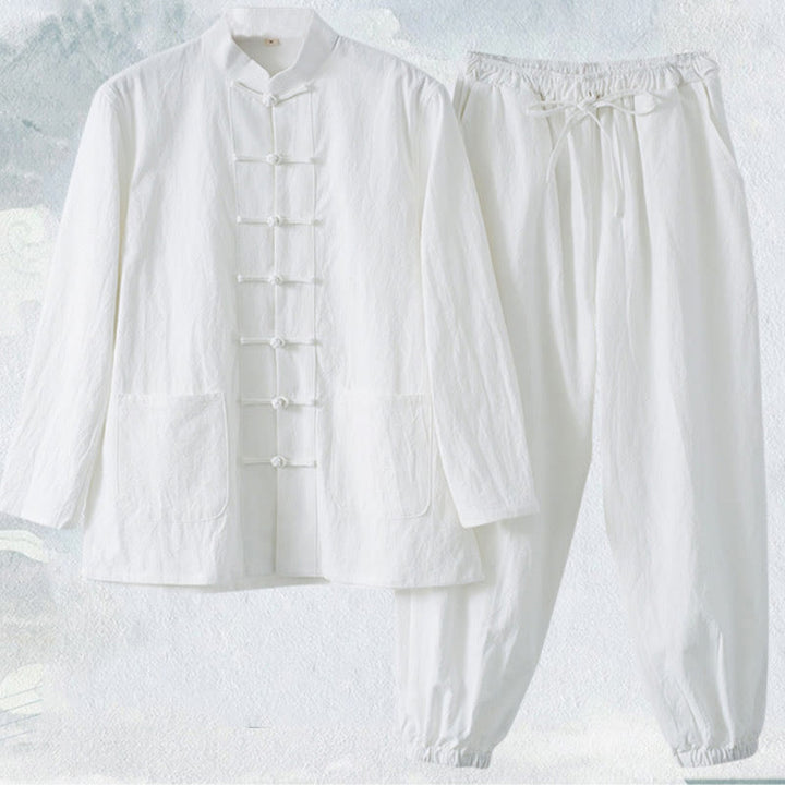 Buddha Stones Meditazione Rana-Bottone Tang Camicia Manica Lunga Pantaloni Uomo Completo - image 2