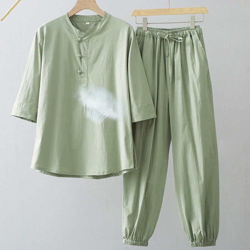 Buddha Stones Frog-Bottone Camicia Manica Tre Quarti Pantaloni Abito Uomo - image 8