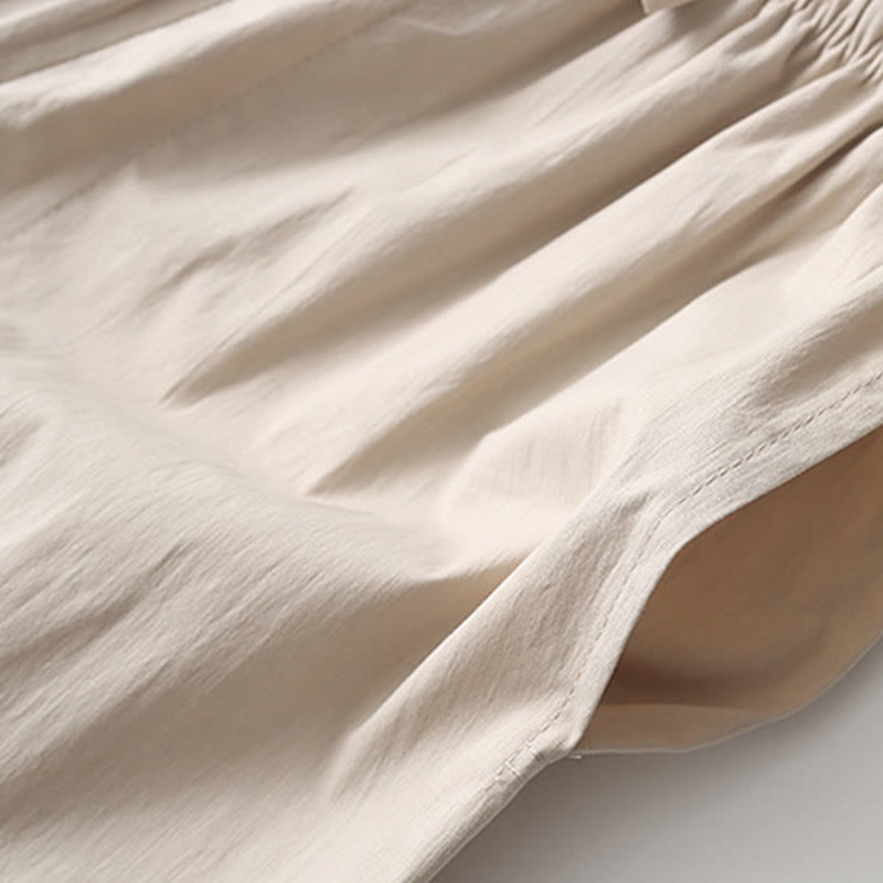 Camicia a maniche a tre quarti con bottoni a rana e Buddha Stones, pantaloni a gamba larga, abito da uomo in cotone e lino