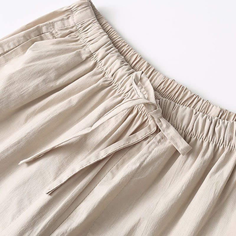 Camicia a maniche a tre quarti con bottoni a rana e Buddha Stones, pantaloni a gamba larga, abito da uomo in cotone e lino - image 14