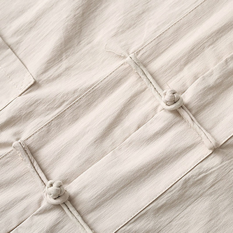 Camicia a maniche a tre quarti con bottoni a rana e Buddha Stones, pantaloni a gamba larga, abito da uomo in cotone e lino - image 12