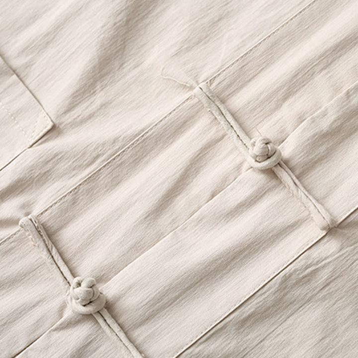 Camicia a maniche a tre quarti con bottoni a rana e Buddha Stones, pantaloni a gamba larga, abito da uomo in cotone e lino - image 12