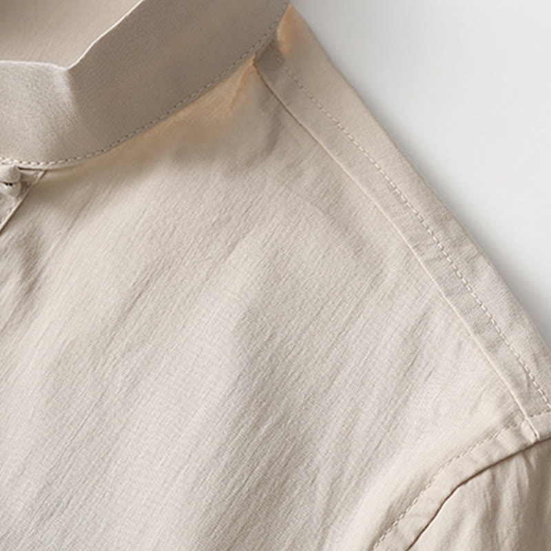 Camicia a maniche a tre quarti con bottoni a rana e Buddha Stones, pantaloni a gamba larga, abito da uomo in cotone e lino