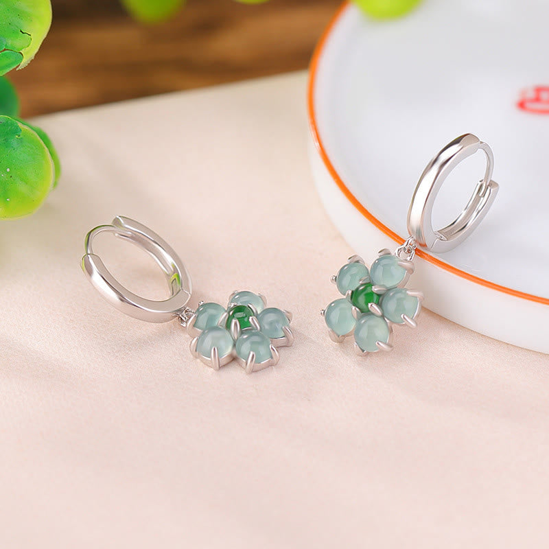 Orecchini Buddha Stones 925 Sterling Silver Placcato Oro Verde Giada Fiore Design Fortuna Prosperità