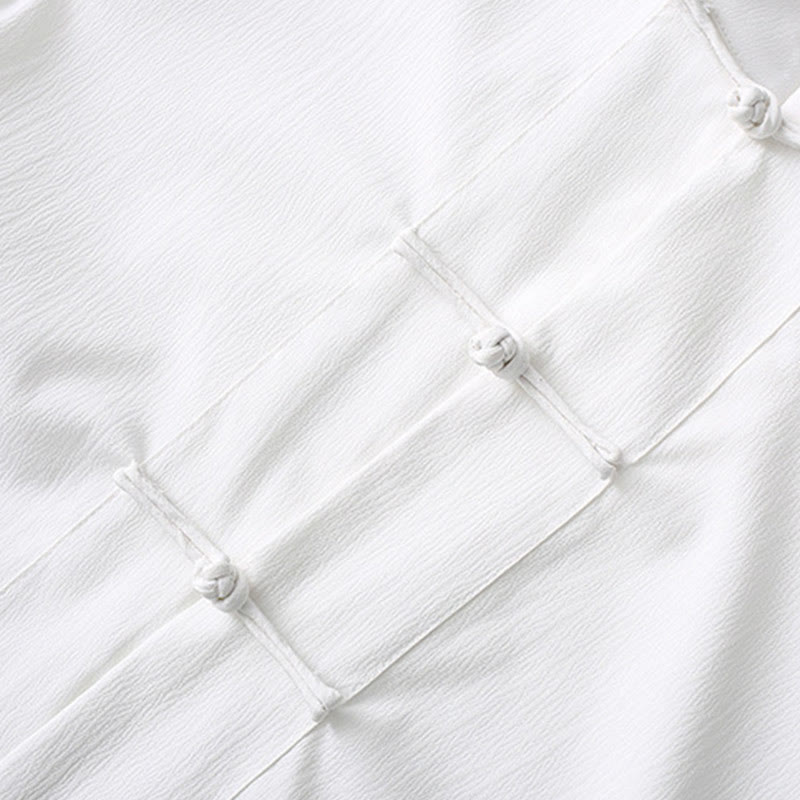 Buddha Stones Tang Frog-Bottone Camicia Manica Corta Pantaloni Gamba Larga Abito Uomo