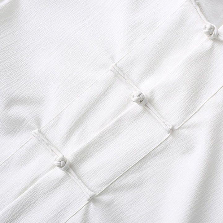 Buddha Stones Tang Frog-Bottone Camicia Manica Corta Pantaloni Gamba Larga Abito Uomo