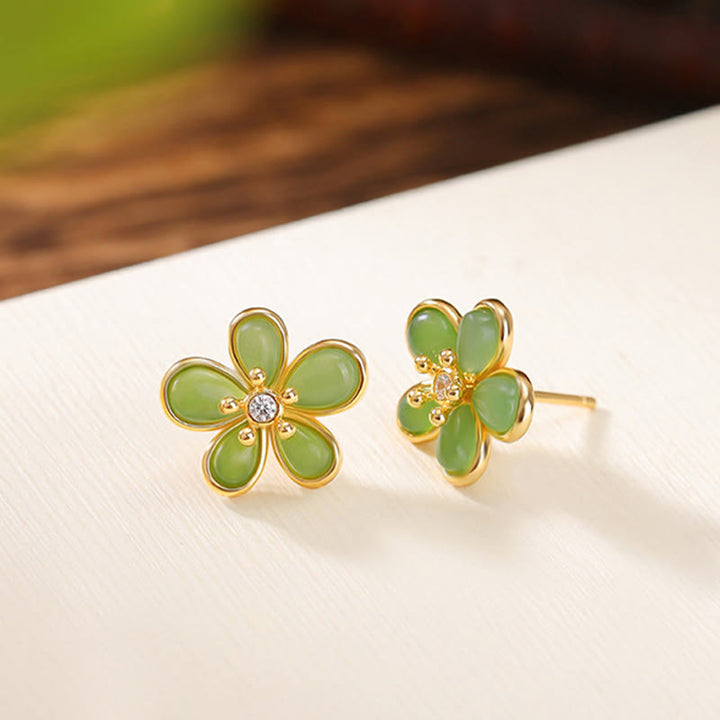 Buddha Stones 925 Sterling Silver Hetian Jade Flower Design Abbondanza Fortuna  - image 1