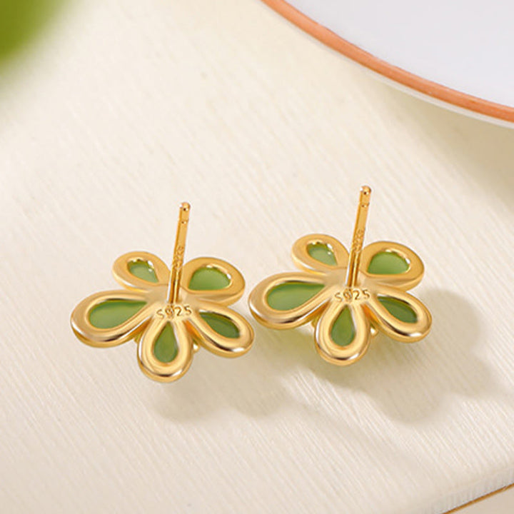 Buddha Stones 925 Sterling Silver Hetian Jade Flower Design Abbondanza Fortuna  - image 3