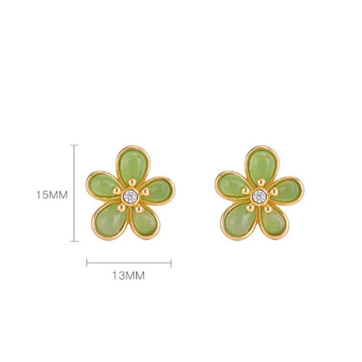 Buddha Stones 925 Sterling Silver Hetian Jade Flower Design Abbondanza Fortuna