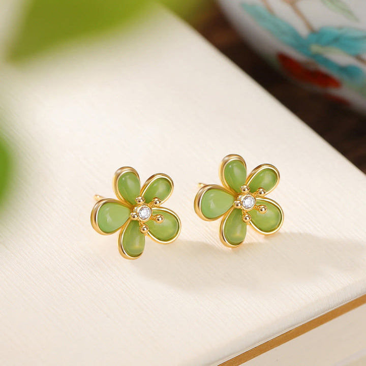 Buddha Stones 925 Sterling Silver Hetian Jade Flower Design Abbondanza Fortuna  - image 2