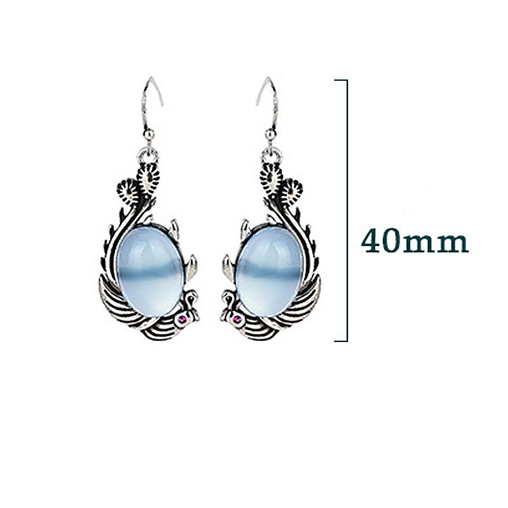Orecchini Buddha Stones 925 Sterling Silver Post Calcedonio Blu Koi Fish Balance Vitality