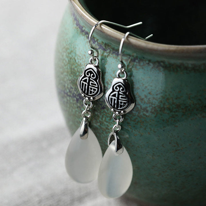 Buddha Stones 925 Argento Sterling Post Calcedonio Naturale Fu Carattere Orecchini Armonia Positiva