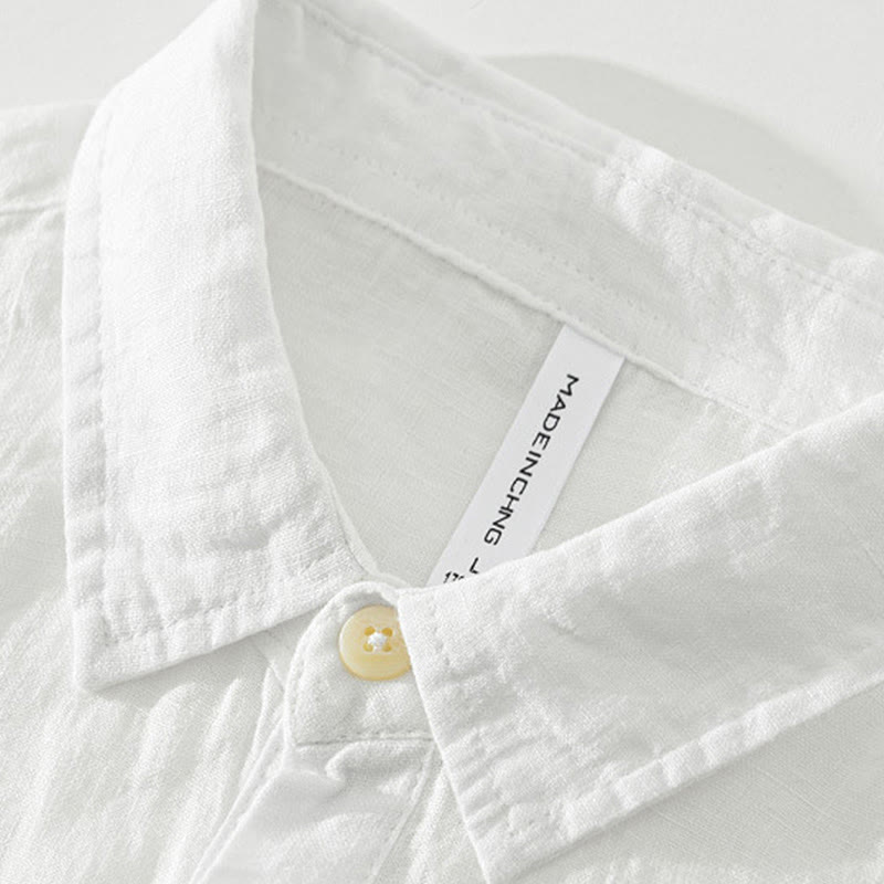 Camicia da uomo in lino con mezza manica e bottoni, tinta unita, Buddha Stones - image 2