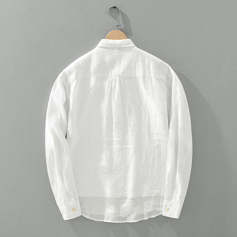 Camicia da uomo in lino con mezza manica e bottoni, tinta unita, Buddha Stones - image 1