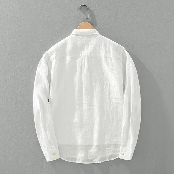 Camicia da uomo in lino con mezza manica e bottoni, tinta unita, Buddha Stones - image 2