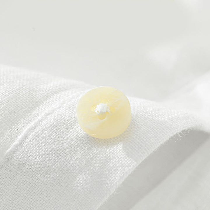 Camicia da uomo in lino con mezza manica e bottoni, tinta unita, Buddha Stones - image 4