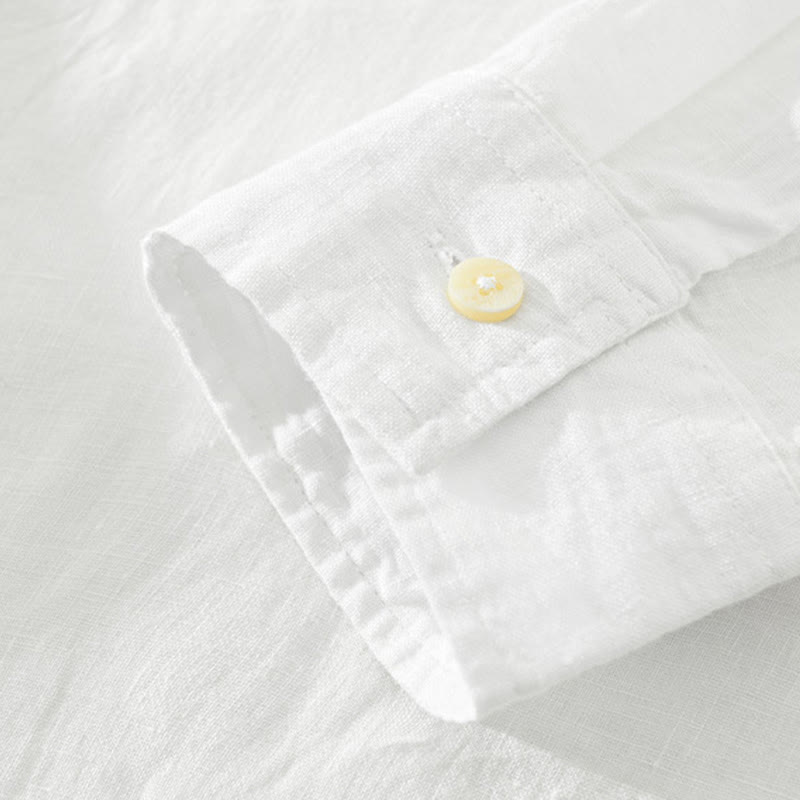 Camicia da uomo in lino con mezza manica e bottoni, tinta unita, Buddha Stones - image 3