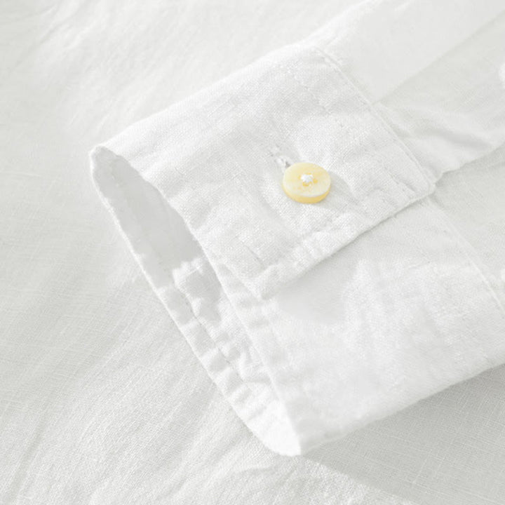 Camicia da uomo in lino con mezza manica e bottoni, tinta unita, Buddha Stones - image 3