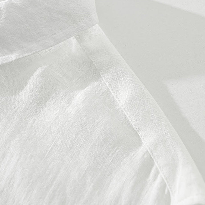 Camicia da uomo in lino con mezza manica e bottoni, tinta unita, Buddha Stones - image 5