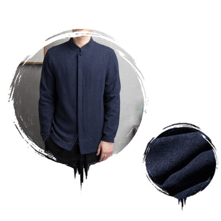 Giacca in lino di cotone con abito cinese in tinta unita in Buddha Stones, abbigliamento da uomo