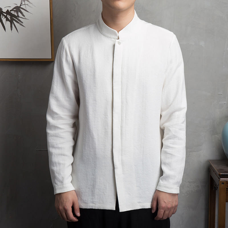 Giacca in lino di cotone con abito cinese in tinta unita in Buddha Stones, abbigliamento da uomo - Bianco - US/UK/AU44, EU54 (4XL) - image 4