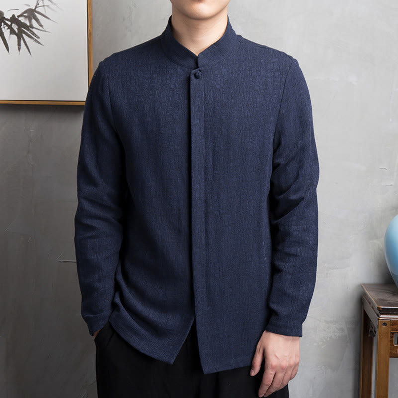 Giacca in lino di cotone con abito cinese in tinta unita in Buddha Stones, abbigliamento da uomo - Blu navy - US/UK/AU44, EU54 (4XL) - image 12