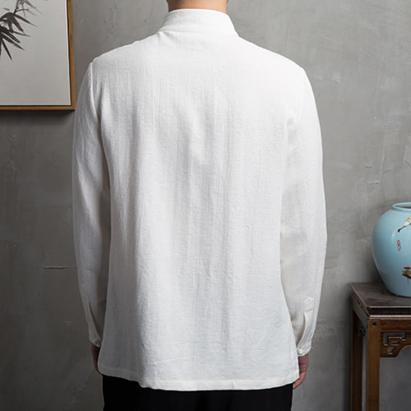 Giacca in lino di cotone con abito cinese in tinta unita in Buddha Stones, abbigliamento da uomo