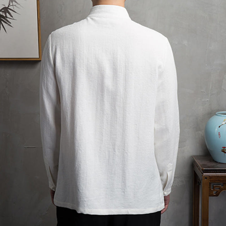 Giacca in lino di cotone con abito cinese in tinta unita in Buddha Stones, abbigliamento da uomo