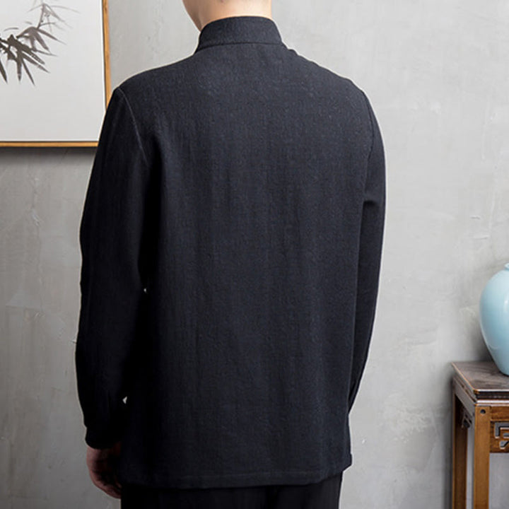 Giacca in lino di cotone con abito cinese in tinta unita in Buddha Stones, abbigliamento da uomo