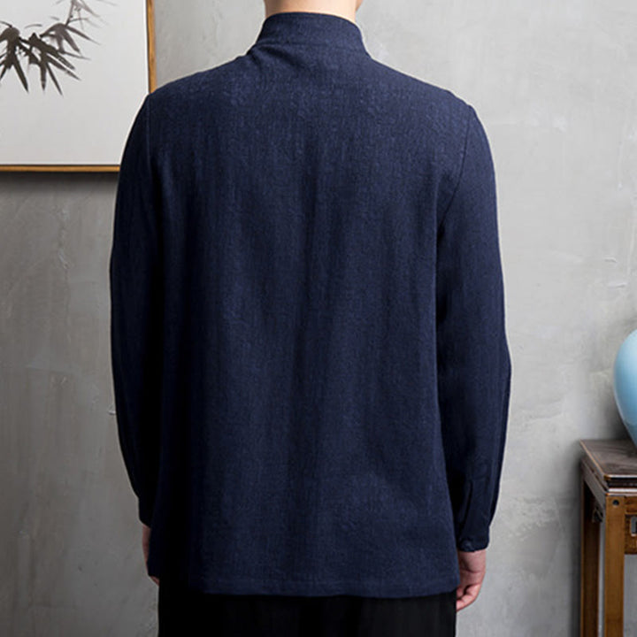 Giacca in lino di cotone con abito cinese in tinta unita in Buddha Stones, abbigliamento da uomo