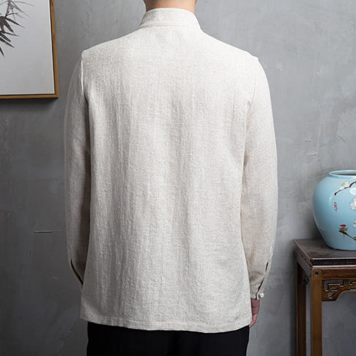 Giacca in lino di cotone con abito cinese in tinta unita in Buddha Stones, abbigliamento da uomo