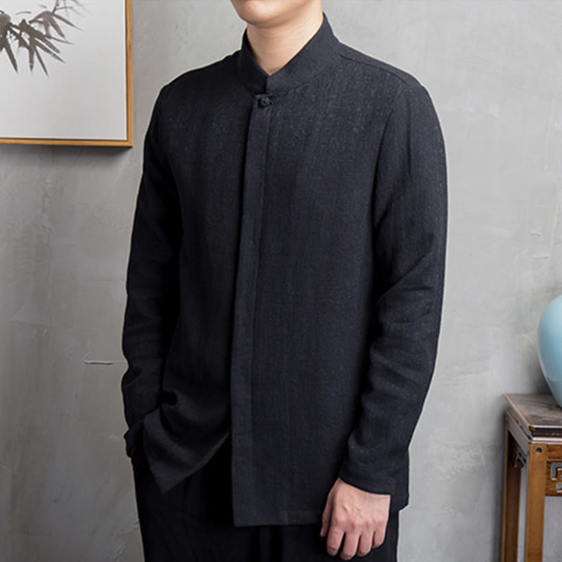 Giacca in lino di cotone con abito cinese in tinta unita in Buddha Stones, abbigliamento da uomo