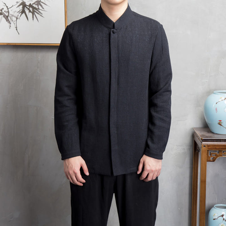 Giacca in lino di cotone con abito cinese in tinta unita in Buddha Stones, abbigliamento da uomo