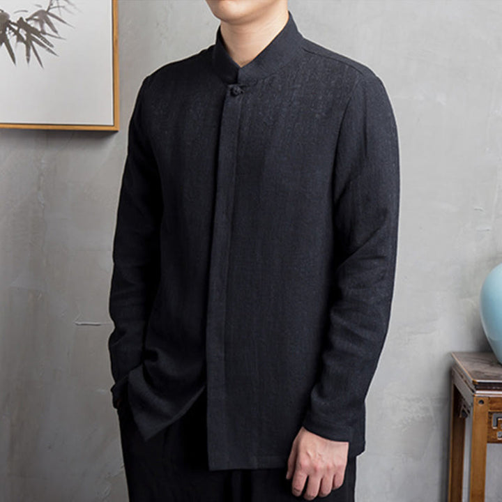 Giacca in lino di cotone con abito cinese in tinta unita in Buddha Stones, abbigliamento da uomo - image 11