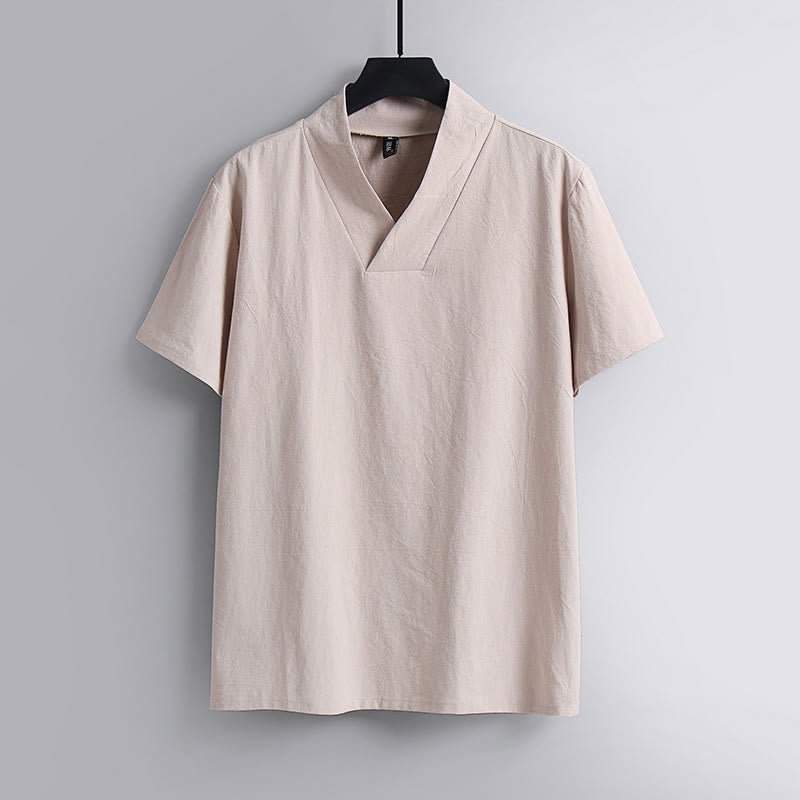 Maglietta da uomo Buddha Stones Loose, tinta unita, manica corta, collo a V, traspirante, in lino - MistyRose - US/UK/AU54, EU64 (9XL) - image 4